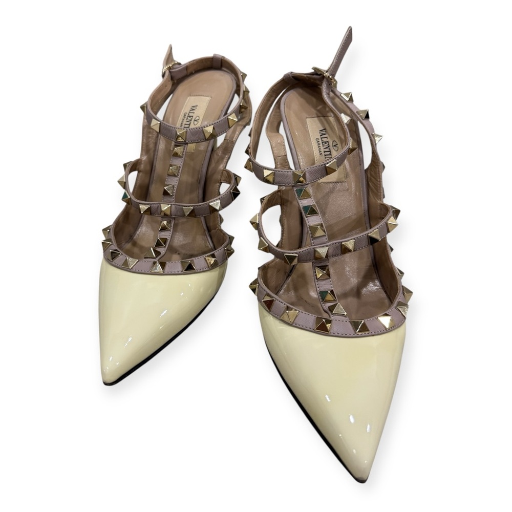 Valentino Garavani Pumps Heel Studs Leather Ivory Size 38 EU
